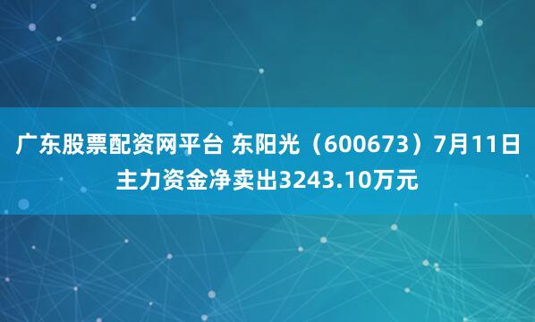 广东股票配资网平台 东阳光（600673）7月11日主力资金净卖出3243.10万元